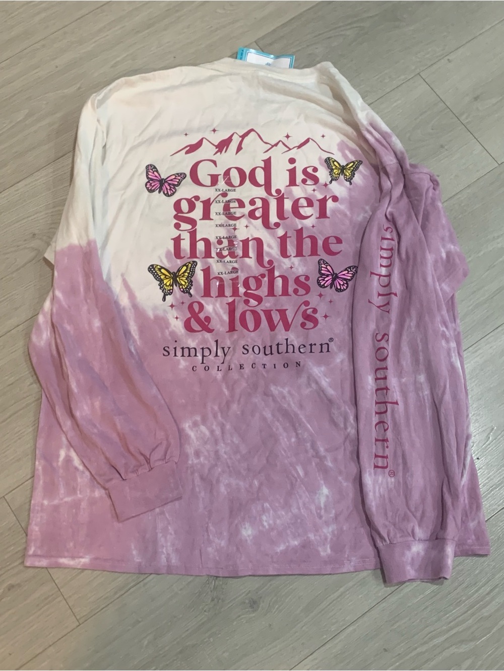 Brand New Simply Southern Women’s God Is Greater Long Sleeve T-Shirt Size 2XL
